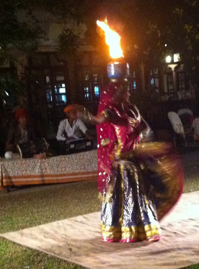 Rajasthani dancer with fire on her head.  Often entertained by dancers.