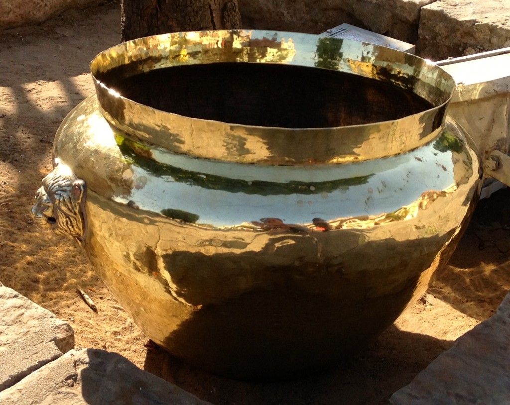 Lots of gorgeous brass and copper pots in use in India.